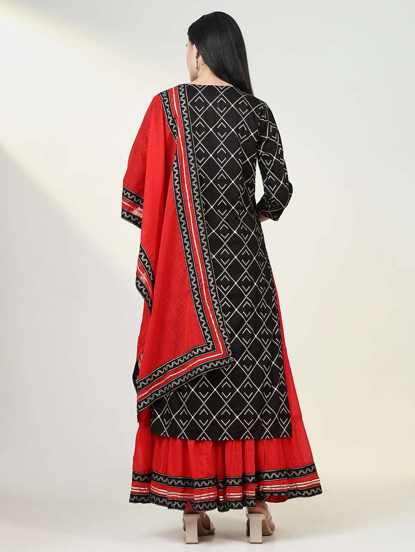 women geometric printed kurta skirt set with dupatta - 21643215 - Standard Image - 3