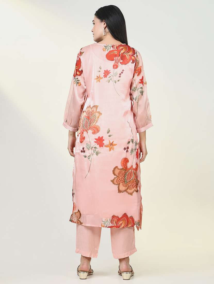 women peach floral printed kurta pant set - 21643221 - Standard Image - 3