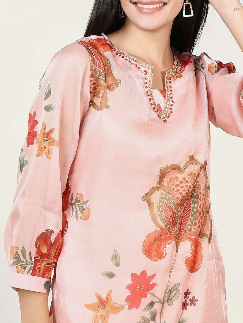 women peach floral printed kurta pant set - 21643221 - Standard Image - 5