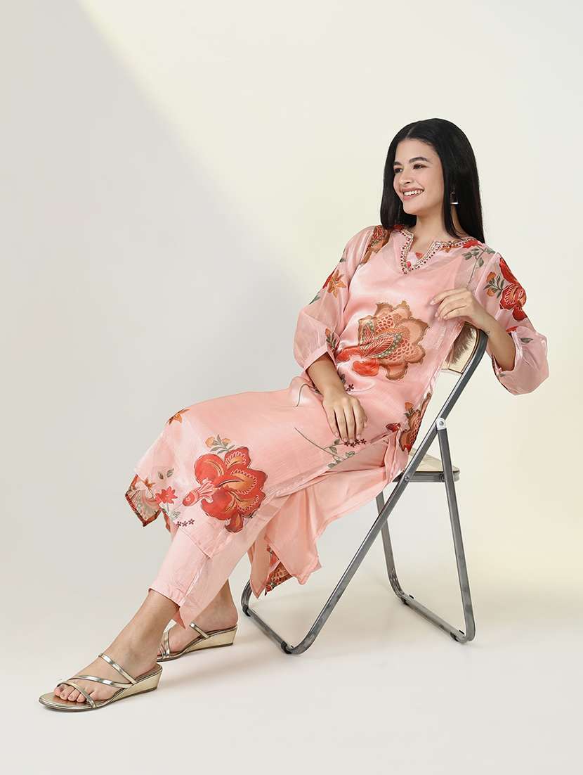 women peach floral printed kurta pant set - 21643221 - Standard Image - 8