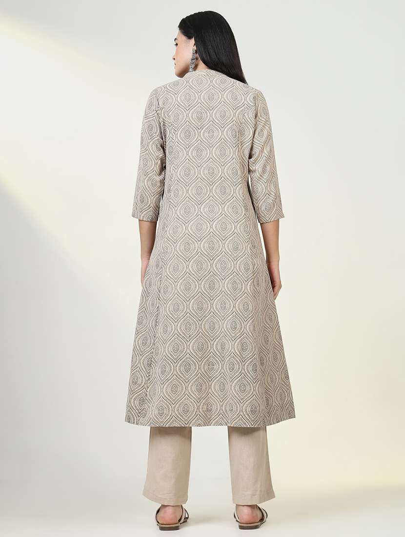 women beige printed kurta pant set - 21643222 -  Standard Image - 3