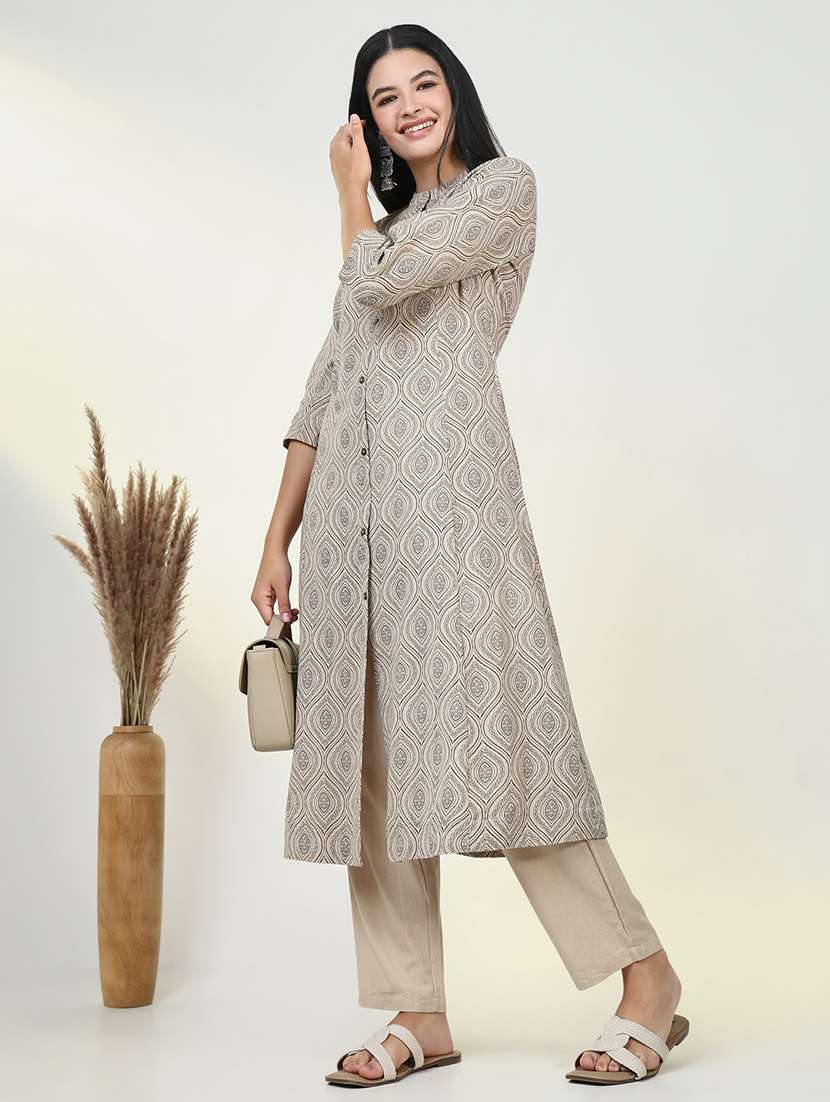 women beige printed kurta pant set - 21643222 -  Standard Image - 5