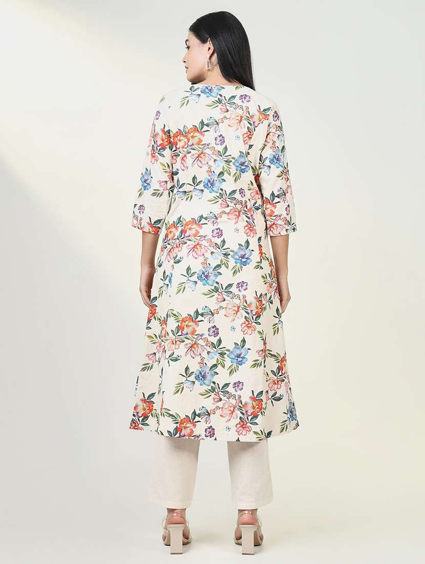 women cream floral printed kurta pant set - 21643227 -  Standard Image - 3