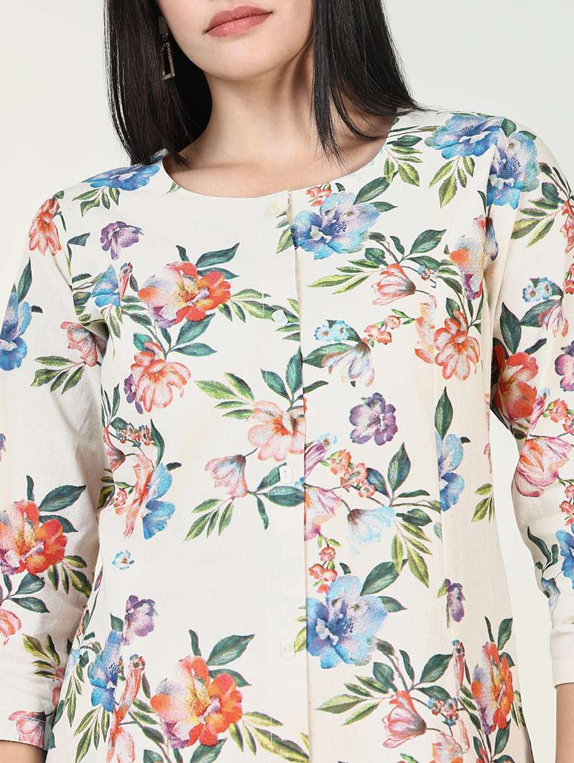 women cream floral printed kurta pant set - 21643227 -  Standard Image - 5