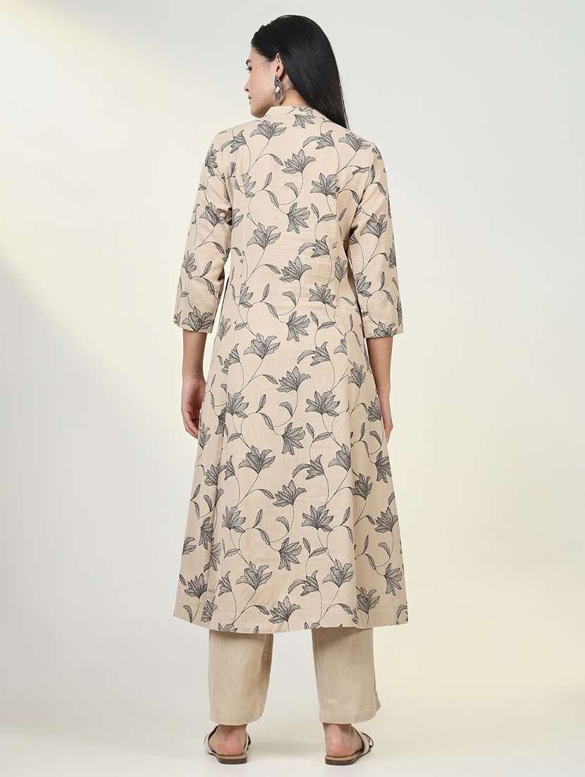women beige floral printed kurta pant set - 21643228 -  Standard Image - 3