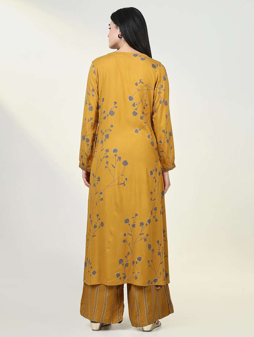women mustard floral printed kurta palazzo set - 21643230 -  Standard Image - 3