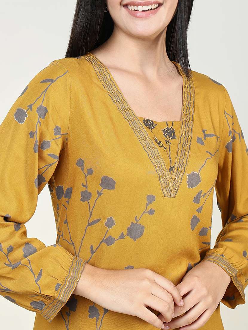 women mustard floral printed kurta palazzo set - 21643230 -  Standard Image - 5
