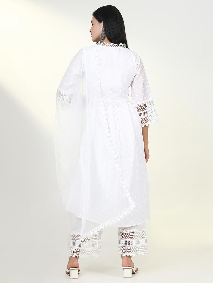 women three quarter sleeve kurta pant with dupatta set - 21643234 - Standard Image - 3