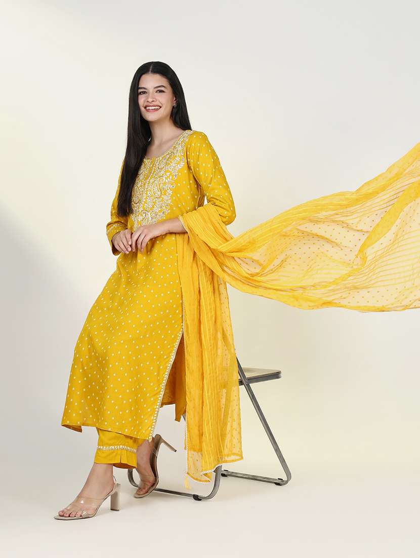 Women Three Quarter Sleeve Kurta Pant With Dupatta Set - 21643240 -  Standard Image - 5