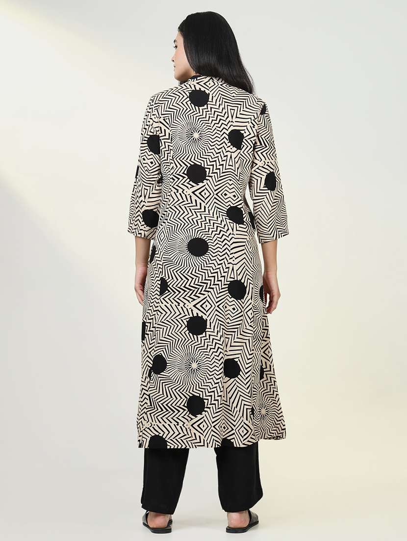 women beige geometric printed kurta pant set - 21643245 -  Standard Image - 3