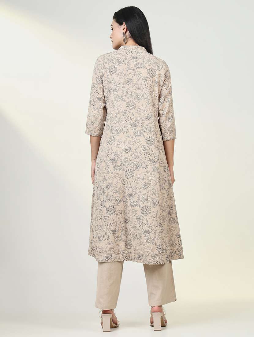 women beige floral printed kurta pant set - 21643252 -  Standard Image - 3