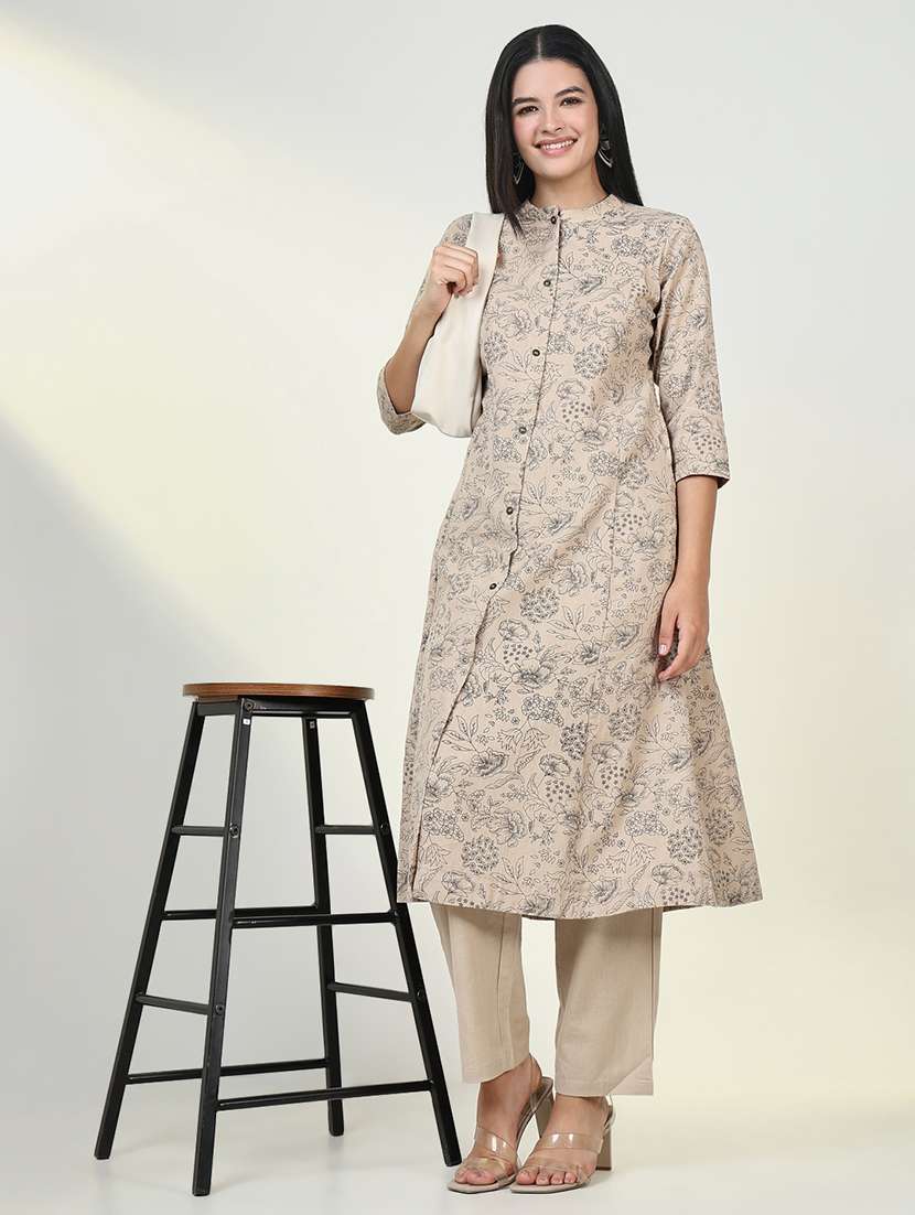 women beige floral printed kurta pant set - 21643252 -  Standard Image - 5