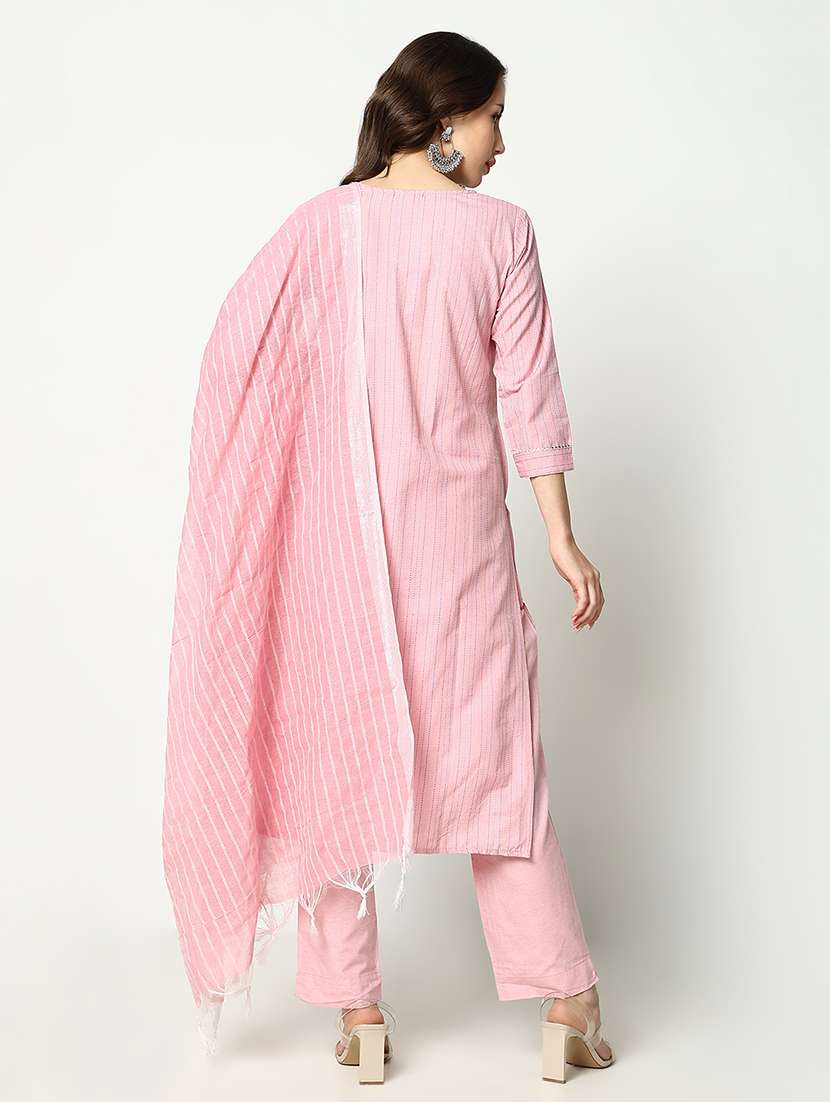 women three quarter sleeve kurta pant with dupatta set - 21643253 -  Standard Image - 3