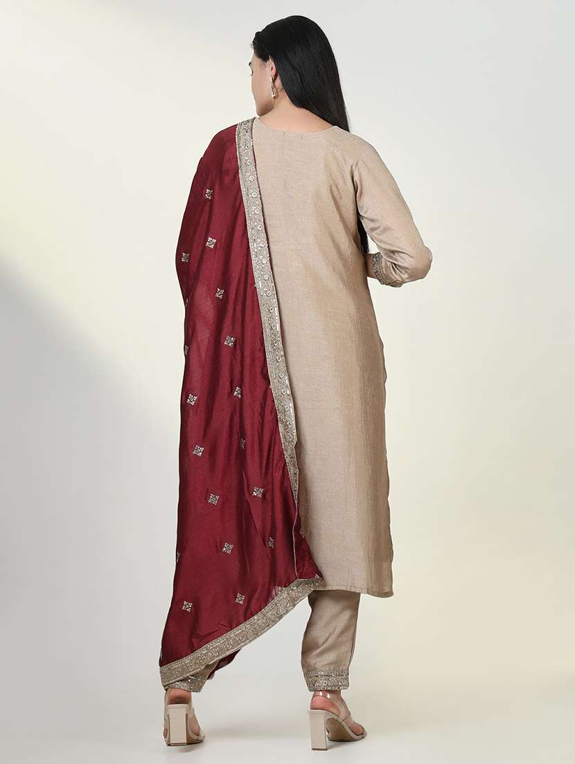 women three quarter sleeve kurta pant with dupatta set - 21643256 -  Standard Image - 3