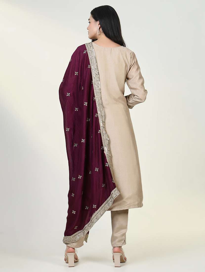 women three quarter sleeve kurta pant with dupatta set - 21643257 -  Standard Image - 3