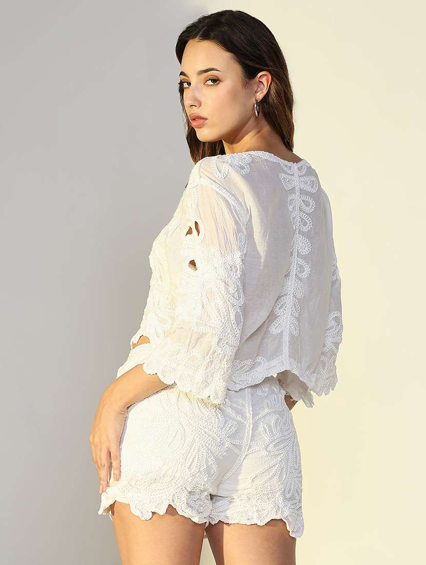 women corchet detailed top and shorts co-ord set - 21643276 -  Standard Image - 3