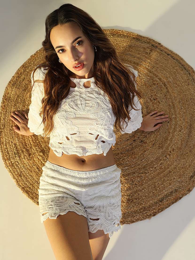 women corchet detailed top and shorts co-ord set - 21643276 -  Standard Image - 5