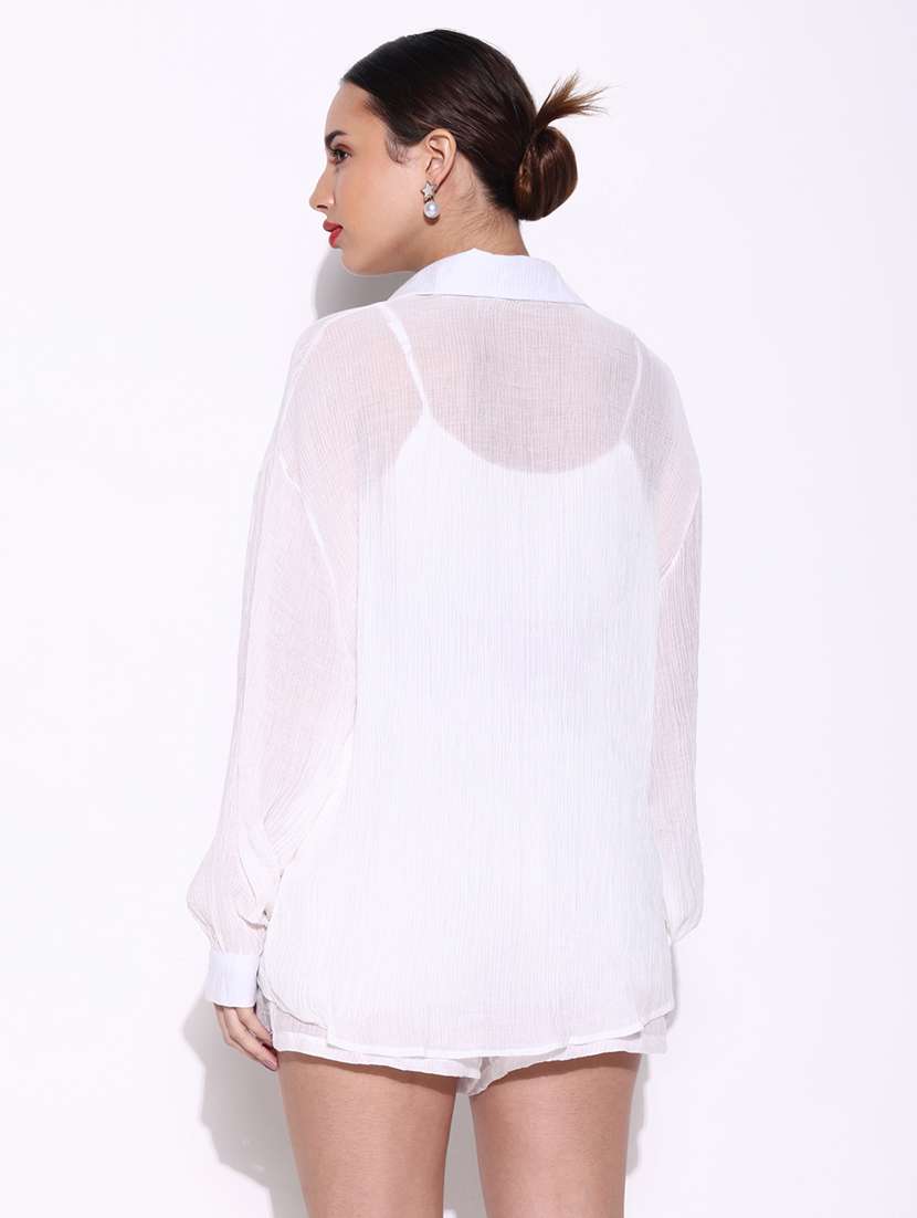 women solid top and shorts with shirt set - 21643294 -  Standard Image - 3