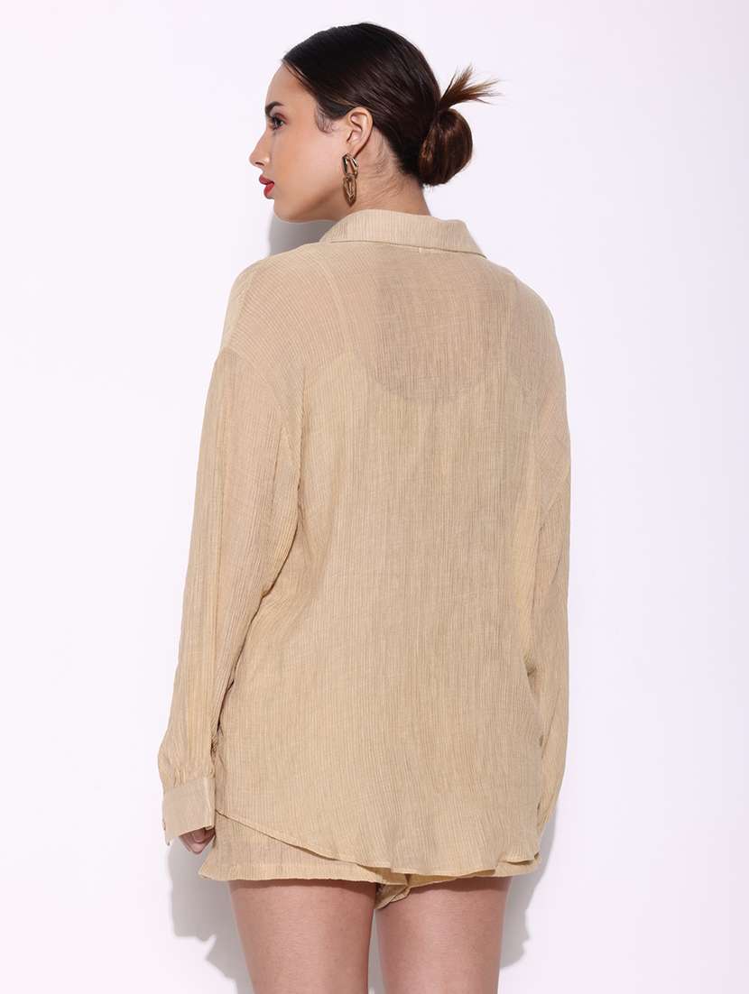 women solid top and shorts with shirt set - 21643296 -  Standard Image - 3