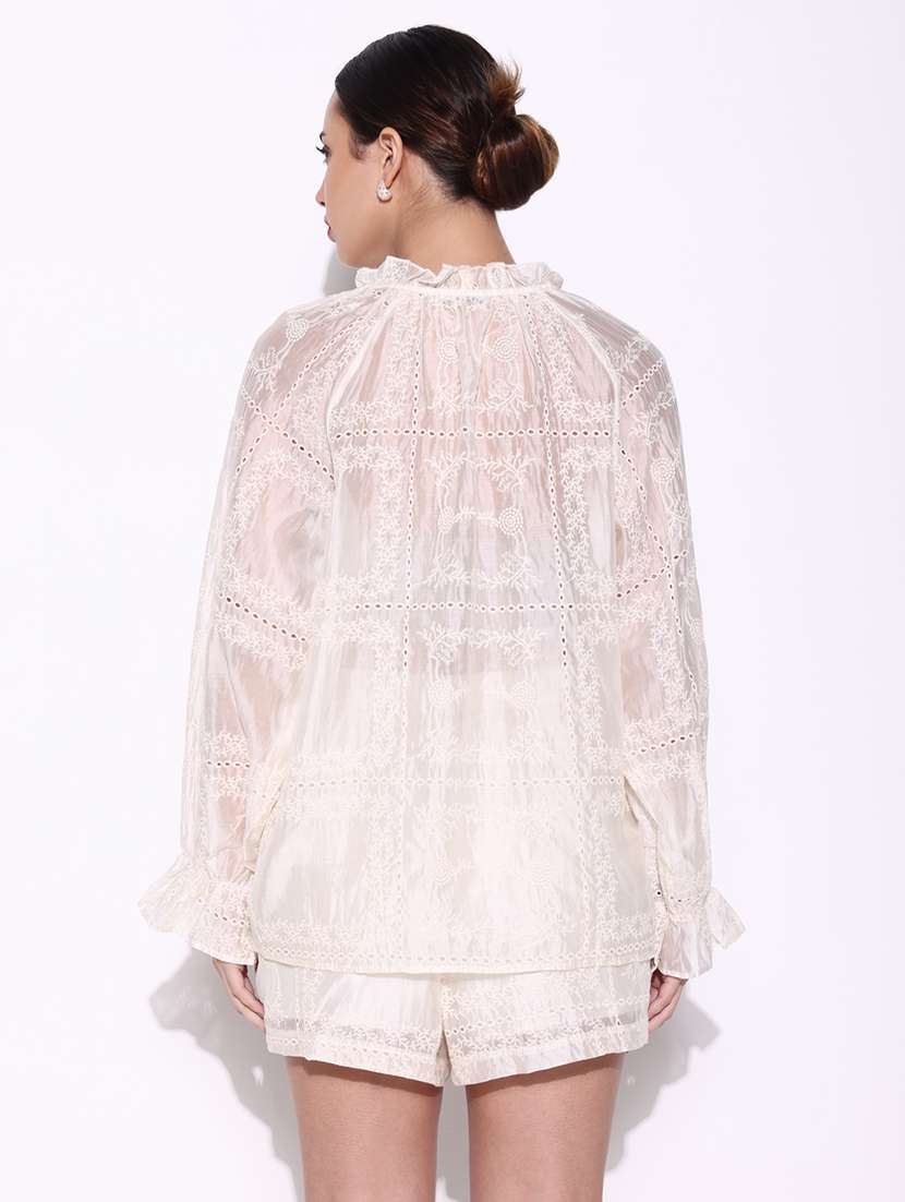 women lace deatiled top and shorts co-ord set - 21643298 -  Standard Image - 3