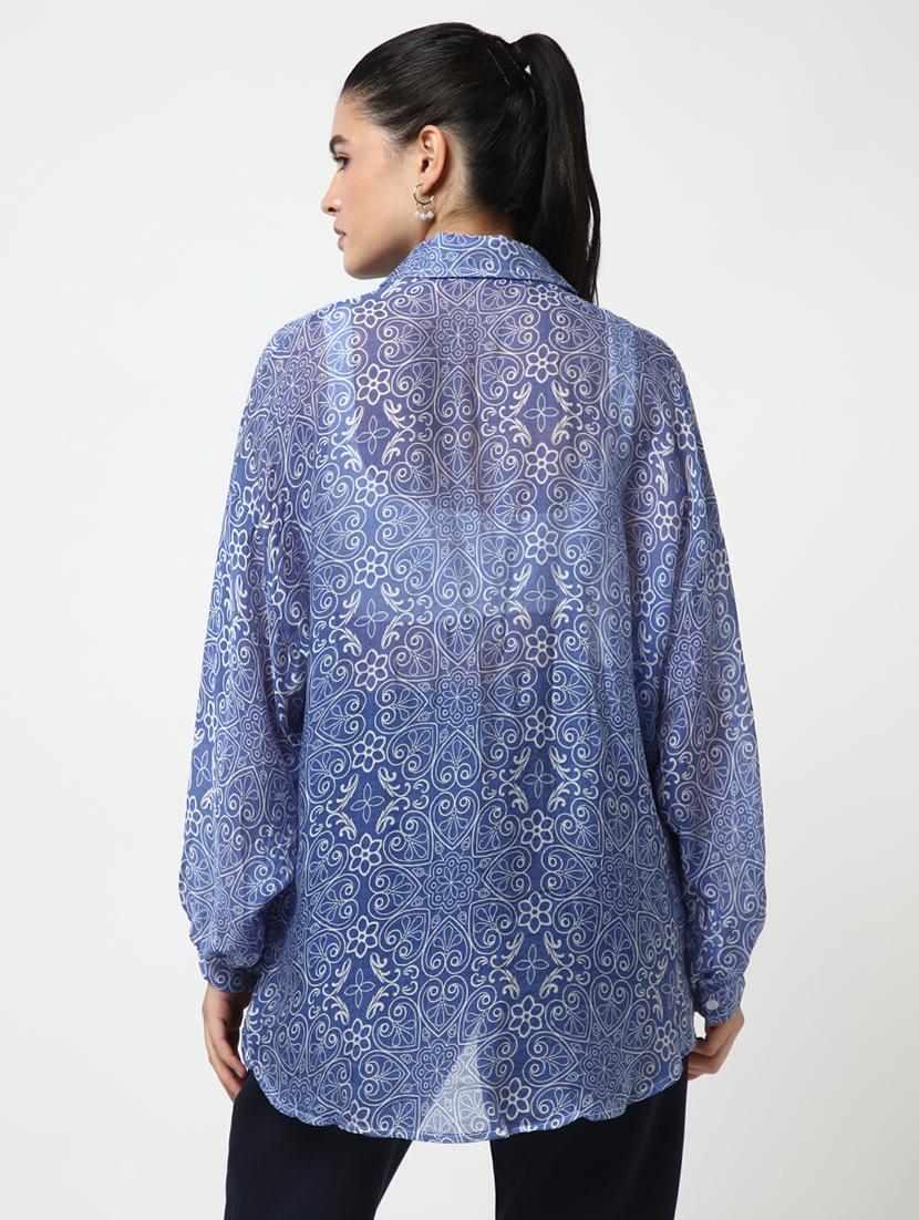 women printed collared oversized shirt - 21643307 - Standard Image - 3