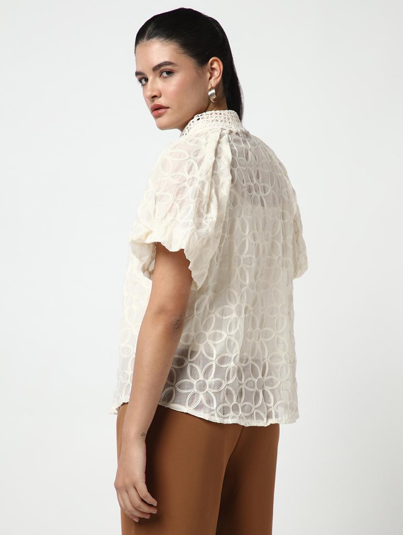 women lace deatiled collared puff sleeves shirt with slip - 21643312 - Standard Image - 3