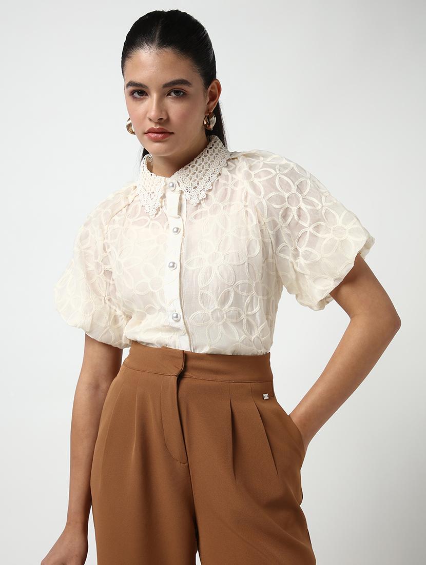 women lace deatiled collared puff sleeves shirt with slip - 21643312 - Standard Image - 5