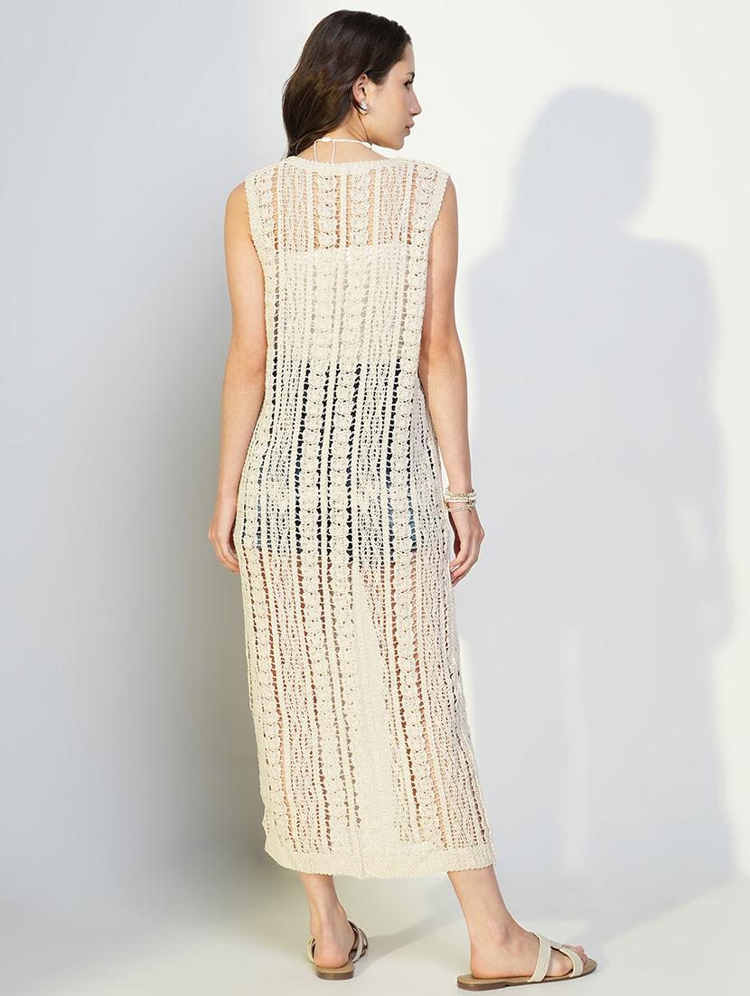 women crochet detailed sleeveless long shrug - 21643327 - Standard Image - 3