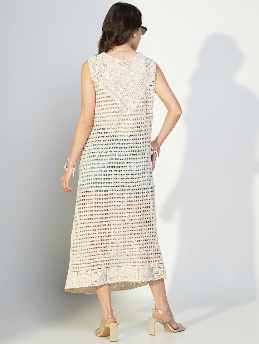 women crochet detailed sleeveless long shrug - 21643329 - Standard Image - 3