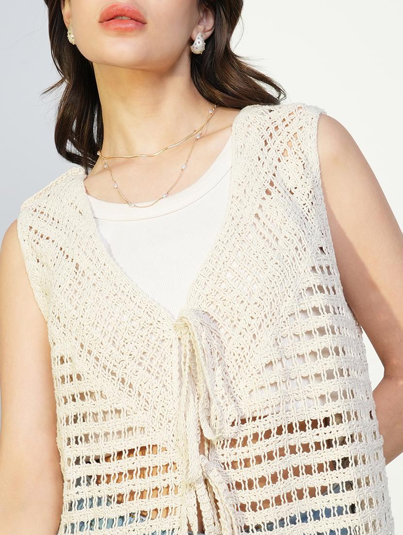 women crochet detailed sleeveless long shrug - 21643329 - Standard Image - 5
