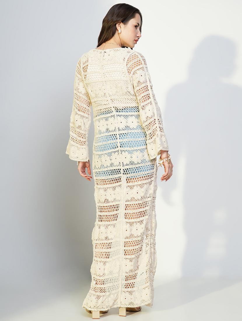 women lace detailed sleeveless long shrug - 21643335 - Standard Image - 3