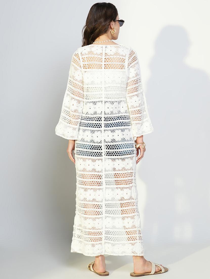 women lace detailed sleeveless long shrug - 21643336 - Standard Image - 3