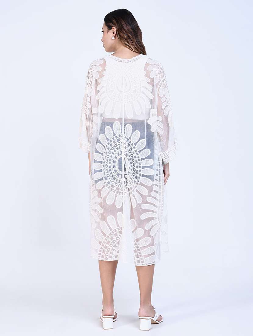 women lace detailed sleeveless long shrug - 21643338 -  Standard Image - 3