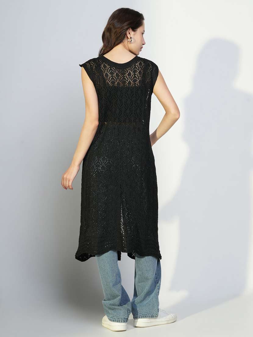 women crochet detailed sleeveless long shrug - 21643341 -  Standard Image - 3
