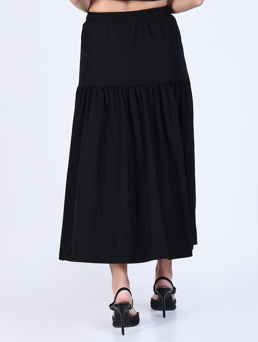 women solid high rise flared skirt - 21643348 - Standard Image - 3