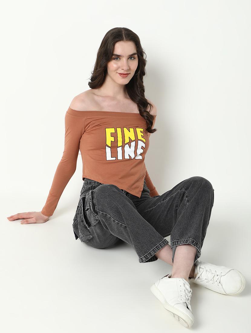 women typography off-shoulder neck top - 21643366 - Standard Image - 5