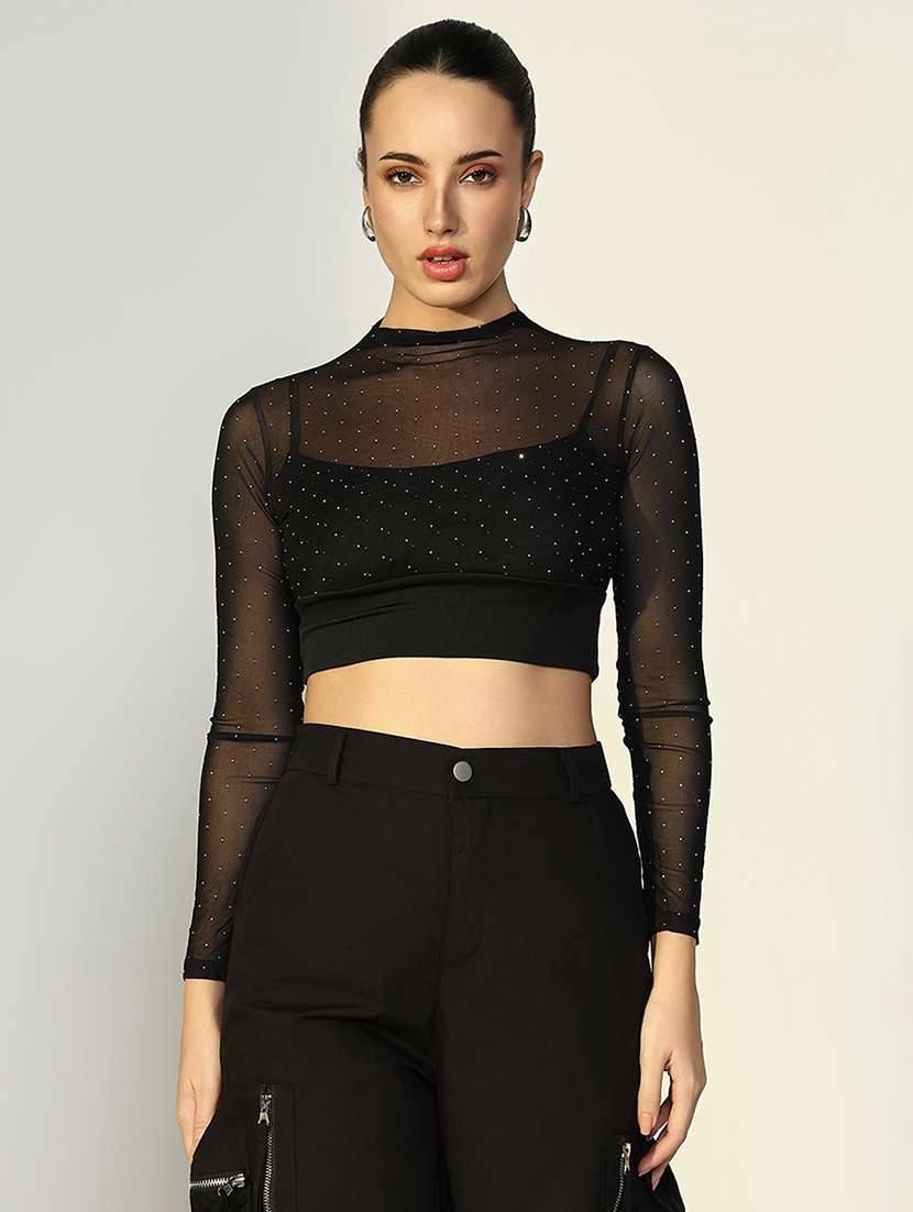 women black long sleeve crop top