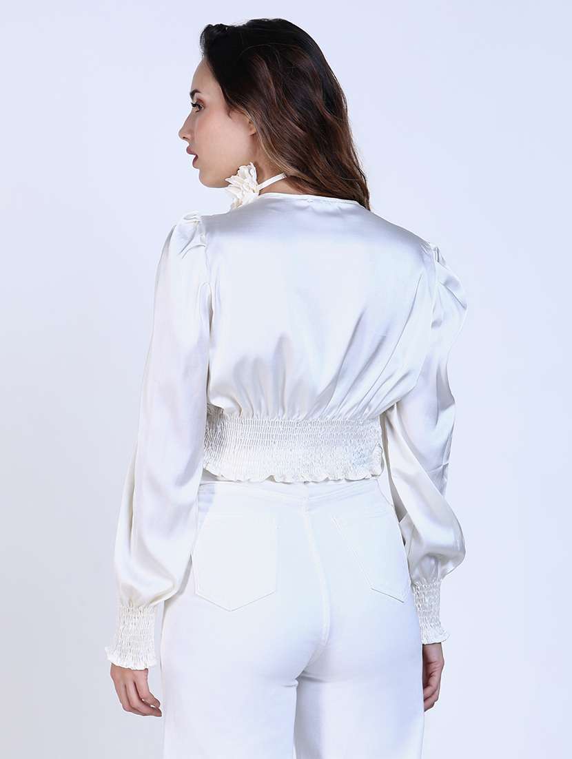 women solid puff sleeves regular top - 21643386 -  Standard Image - 3