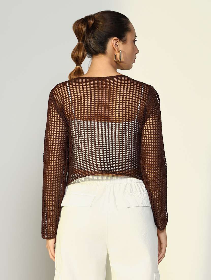 women crochet detailed long sleeves top - 21643388 -  Standard Image - 3