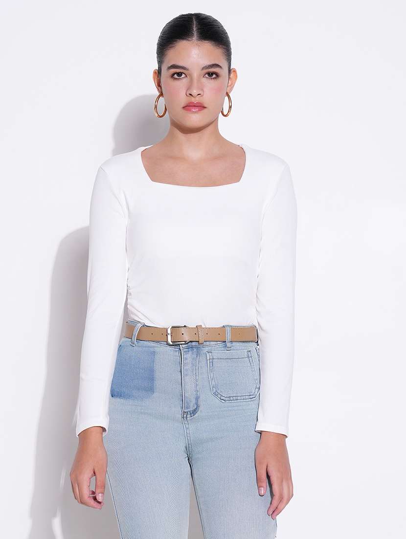 women white solid long sleeve top