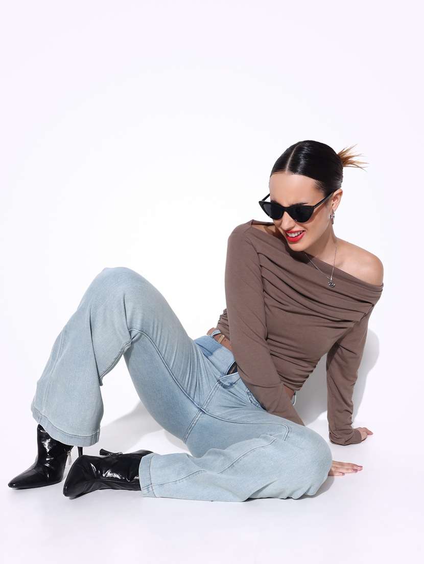 women solid off shoulder long sleeves top - 21643409 -  Standard Image - 5