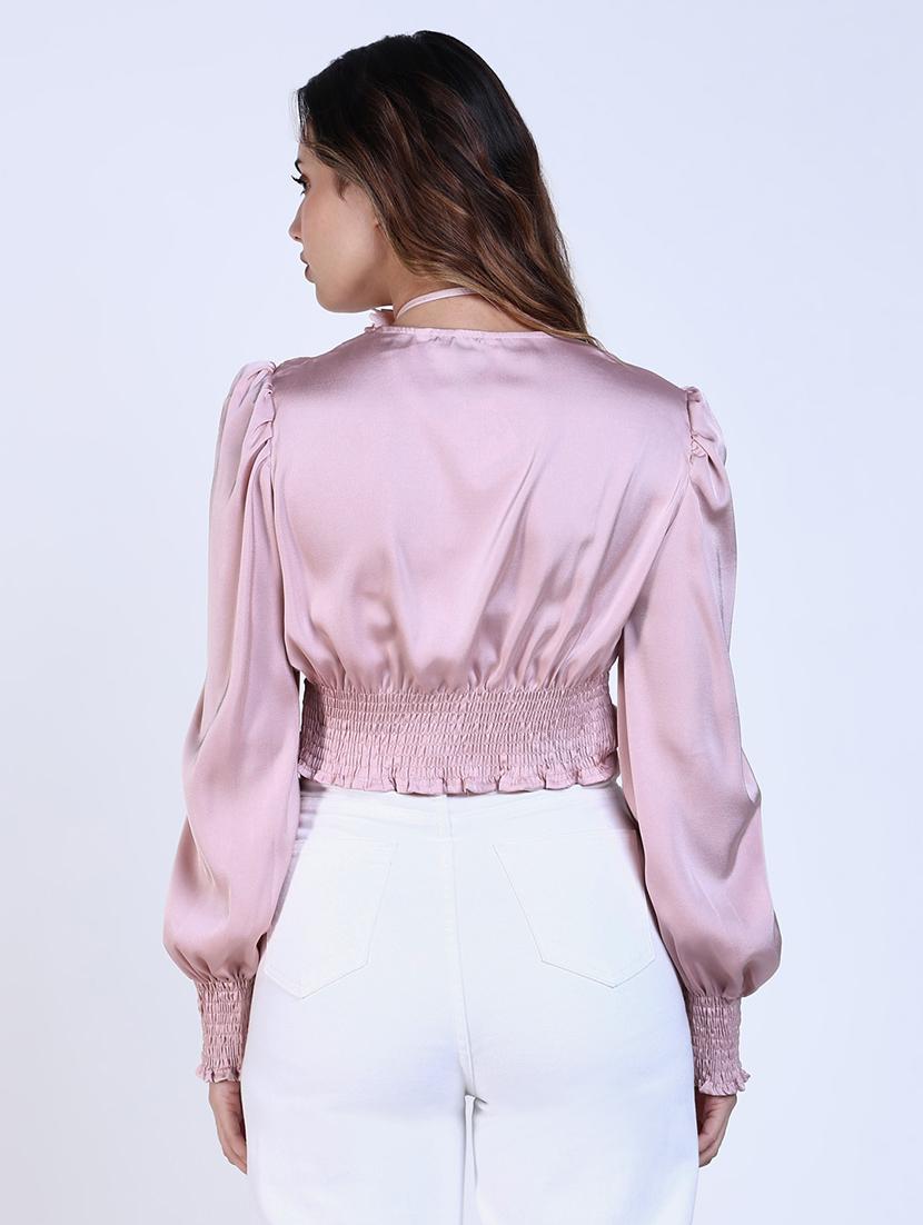 women pink solid long sleeve top - 21643413 - Standard Image - 3