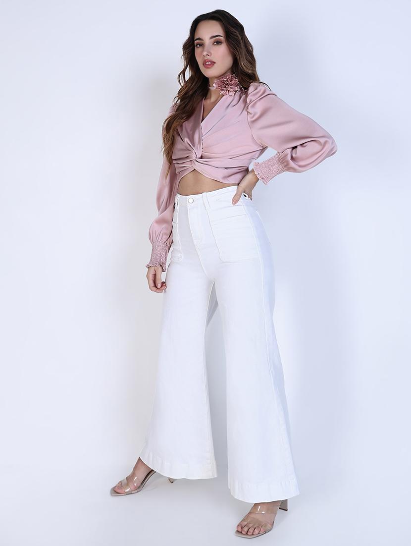 women pink solid long sleeve top - 21643413 - Standard Image - 5