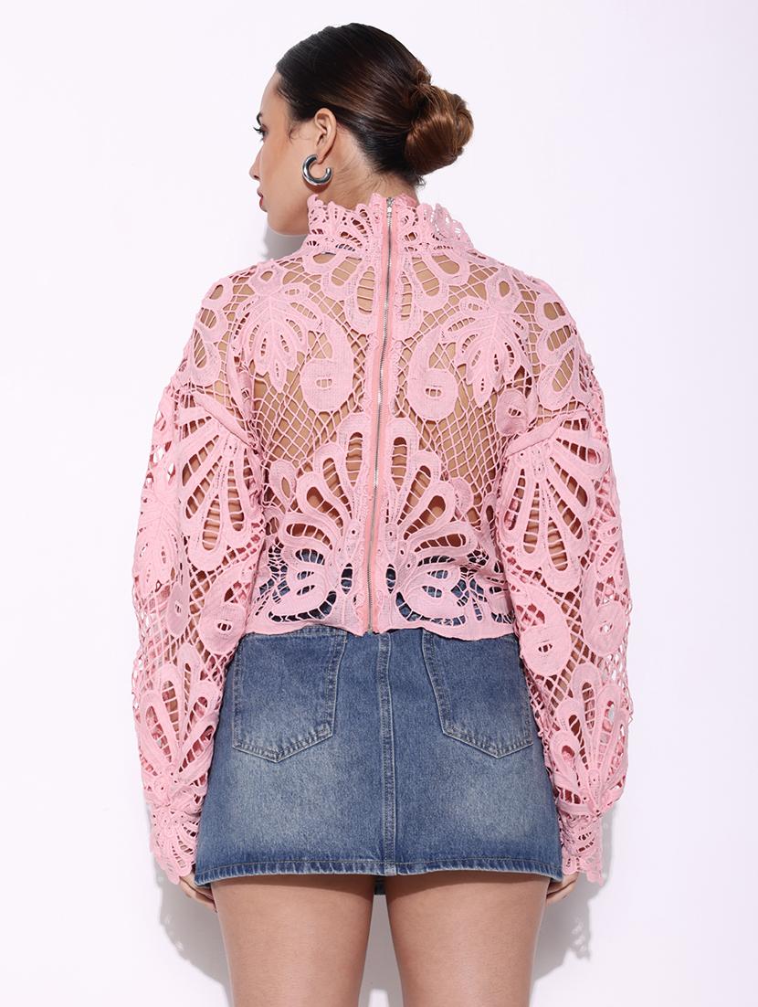 women lace deatiled puff sleeves regular top - 21643418 - Standard Image - 3