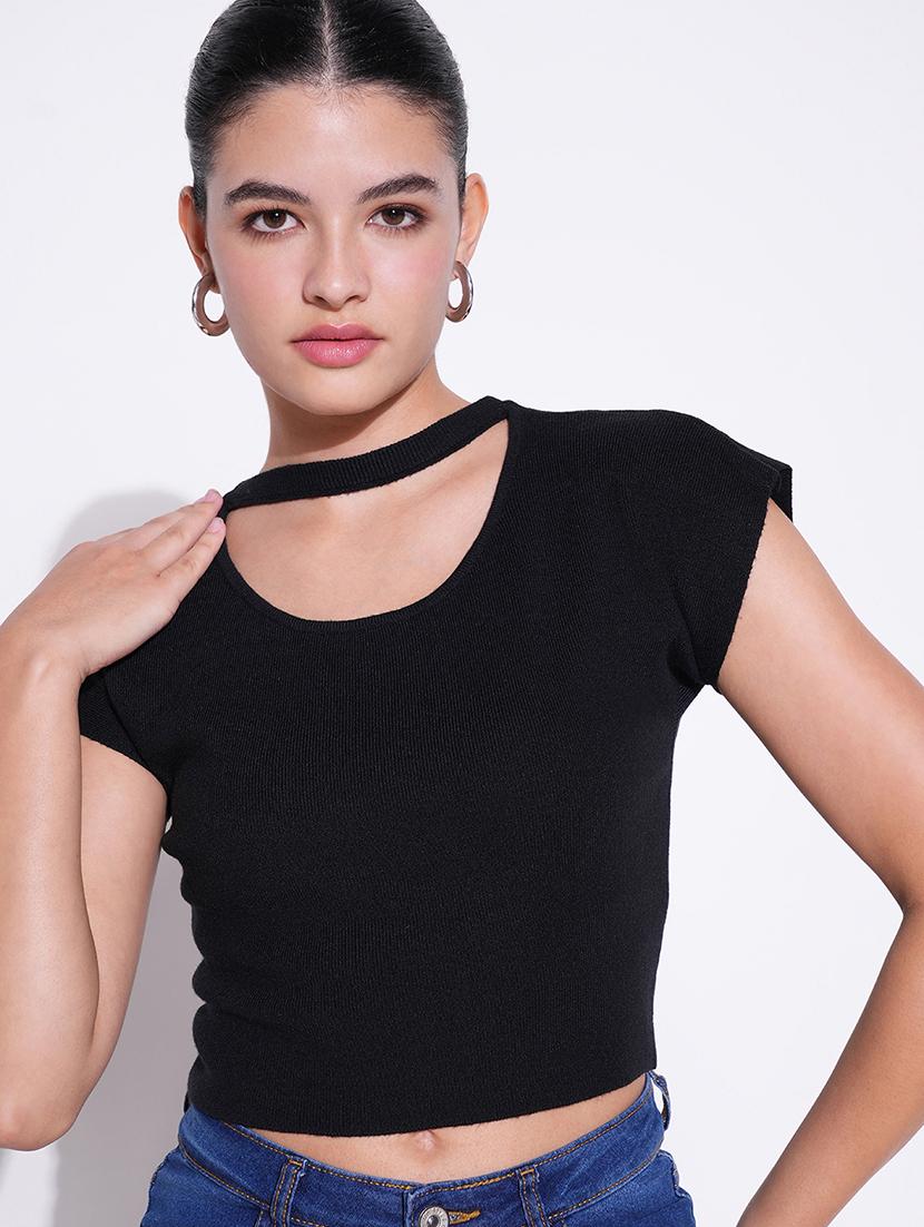 women solid chocker neck regular top - 21643429 - Standard Image - 5
