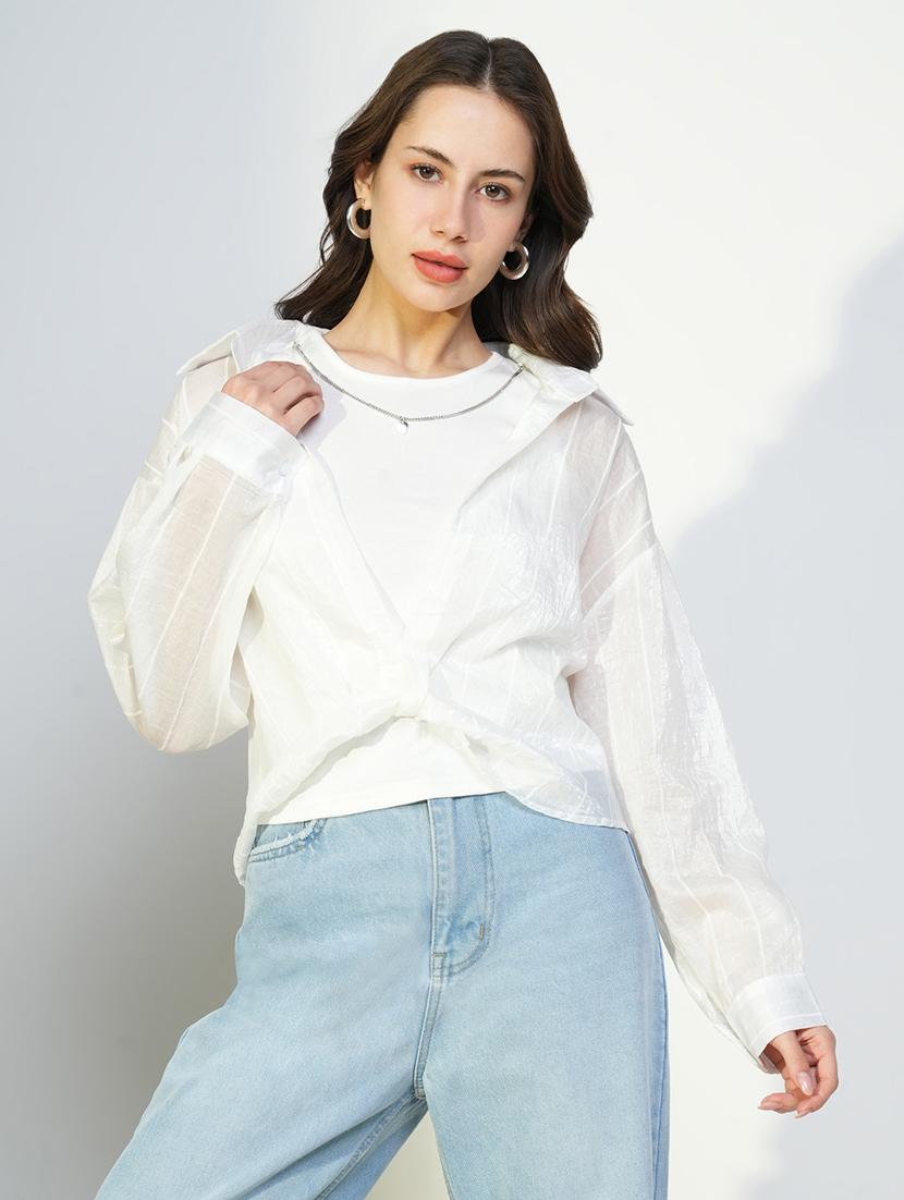women white solid top with long sleeves shirt - 21643432 - Zoom Image - 0