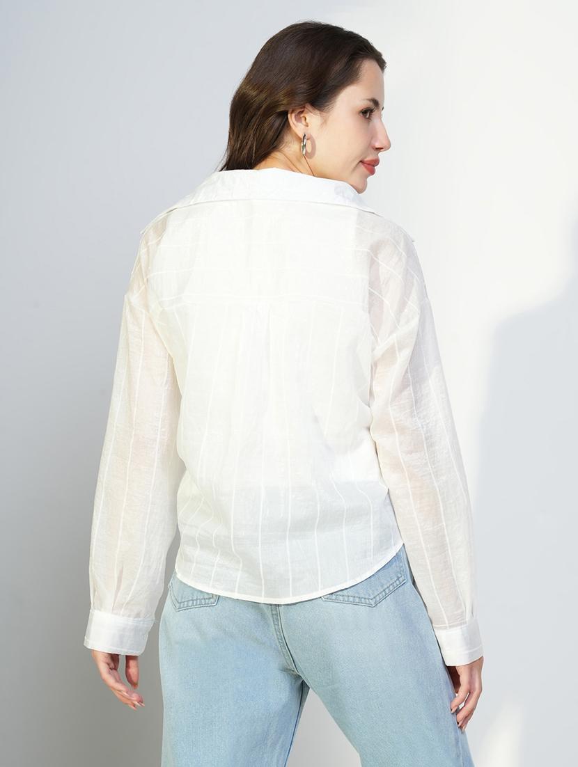 women white solid top with long sleeves shirt - 21643432 - Standard Image - 3