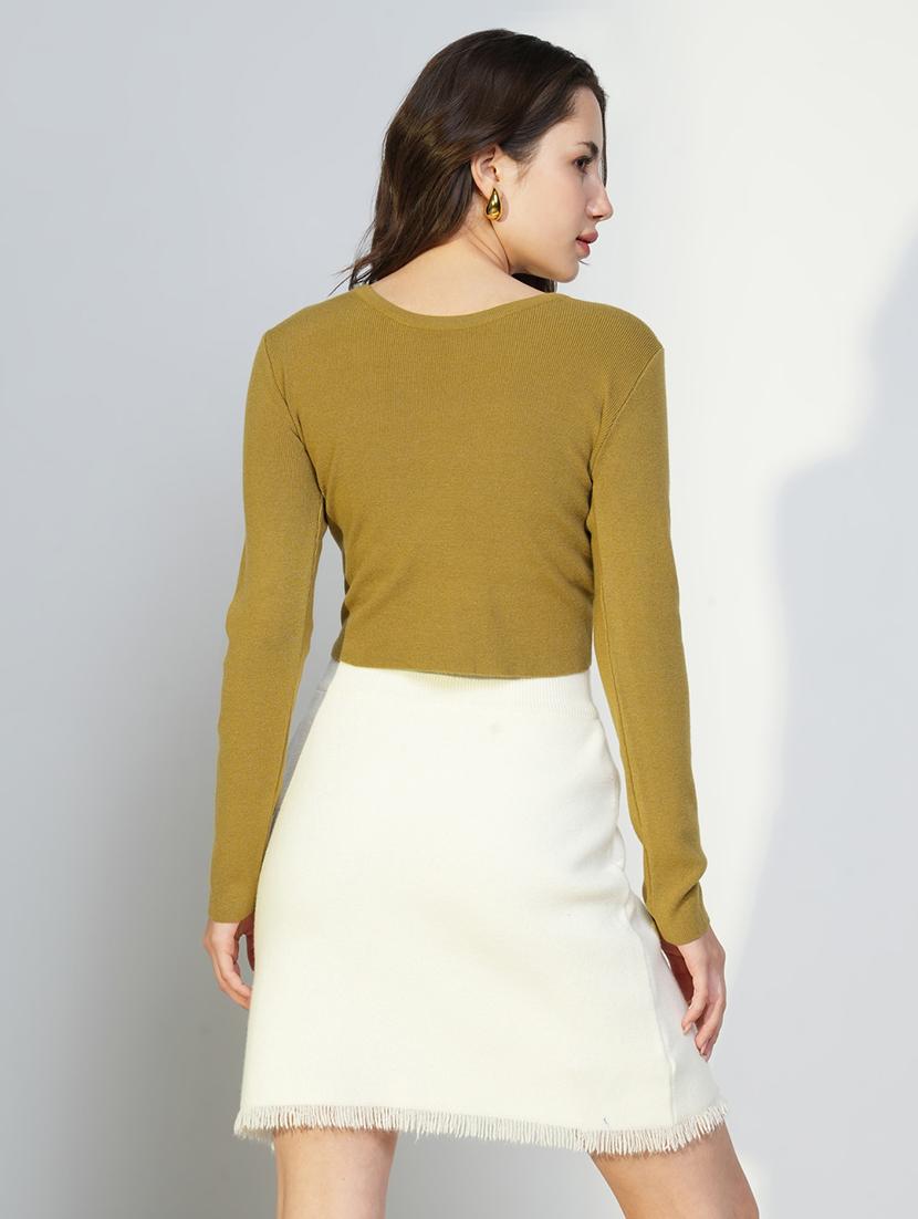 women solid long sleeves crop top - 21643434 - Standard Image - 3