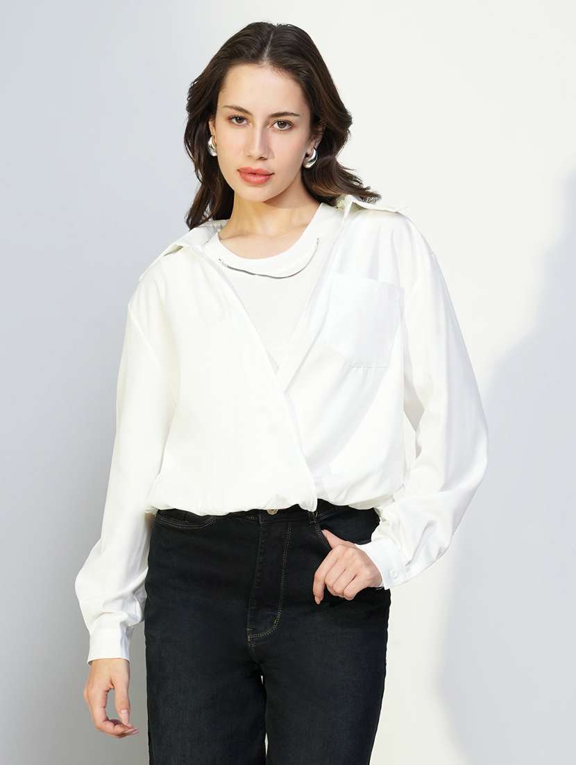 women white solid long sleeve top - 21643436 -  Zoom Image - 0