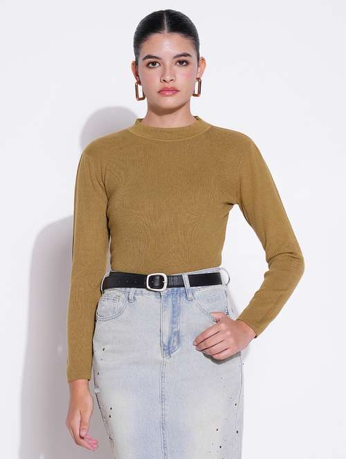 women mustard solid long sleeve top - 21643438 -  Standard Image - 0
